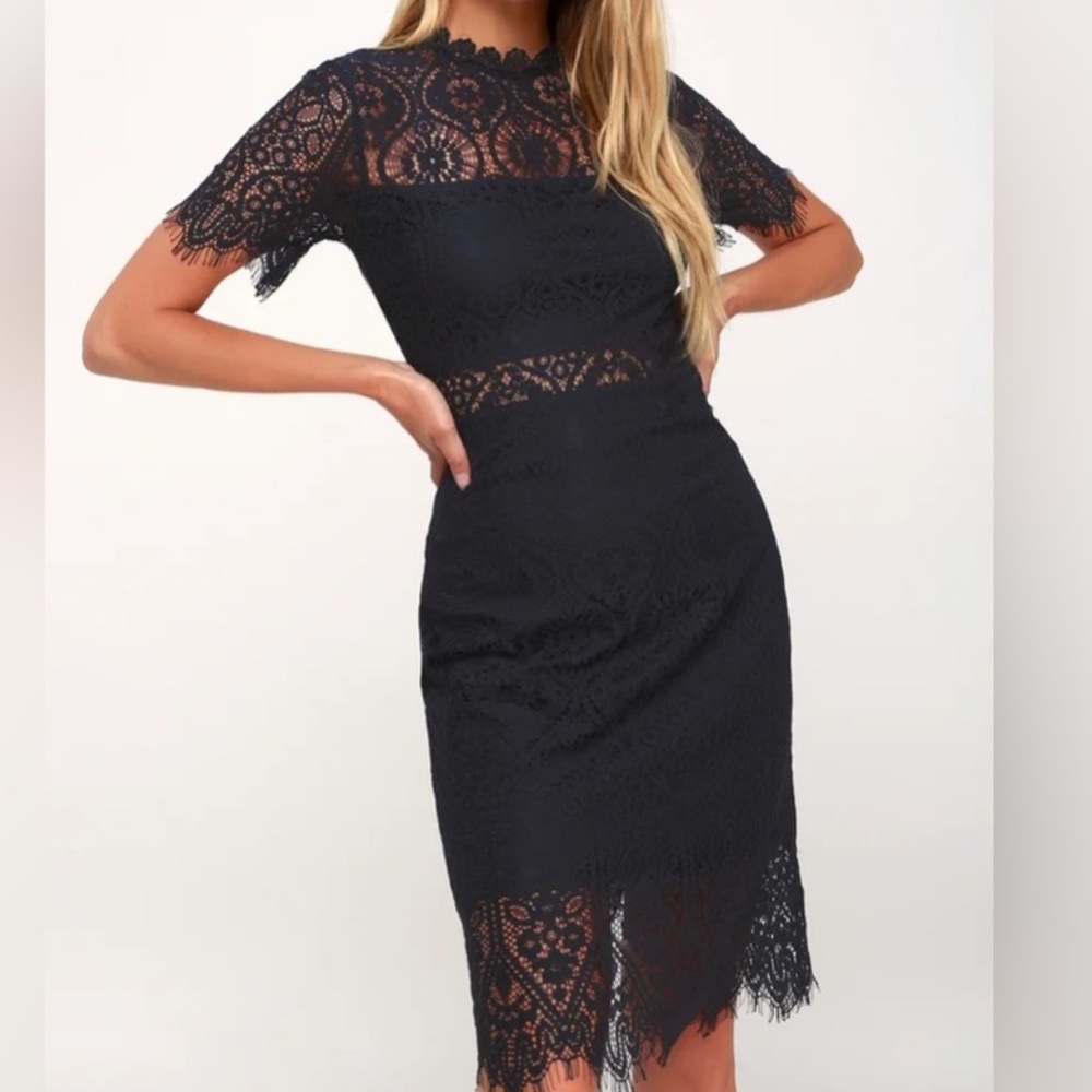 Lulu’s Remarkable Navy Lace Dress Women’s Size Small Sheer in place, Weddings